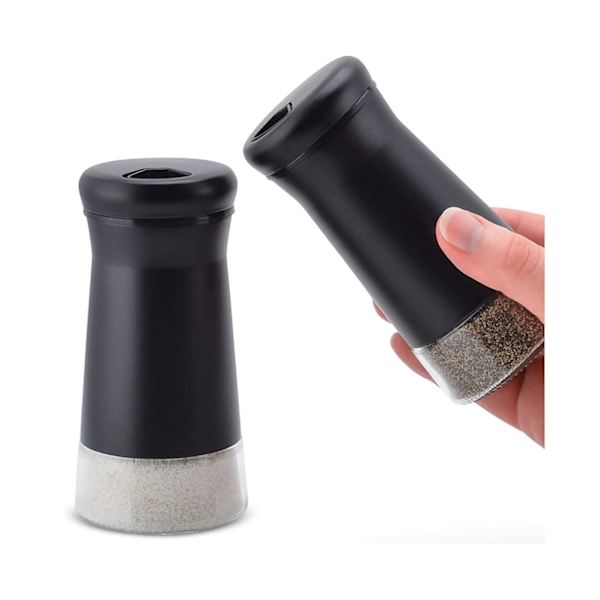 Salt- og pebershaker - Sort & Sølv Krydderidispensor med Hældningshuller - Rustfrit Stål & Glas - Sæt af 2 Flasker - Lilla