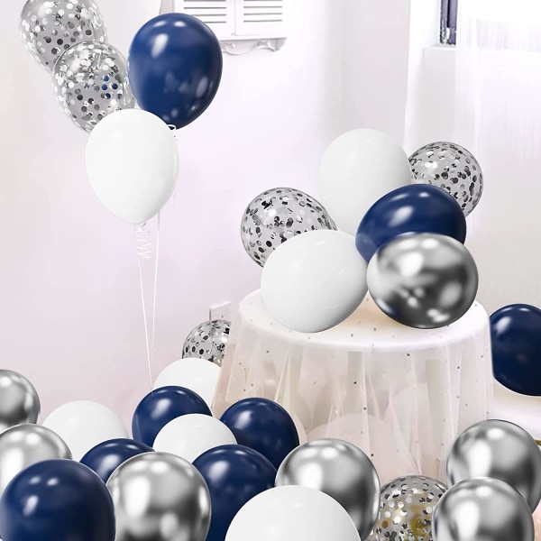 Tummansininen hopea valkoinen konfetti ilmapallojen kaarisarja, 120 kpl 12in 10in 5in lateksiseppeleen kaarisarja valmistumiseen, syntymäpäivään, häihin, vuosipäivään, Cele
