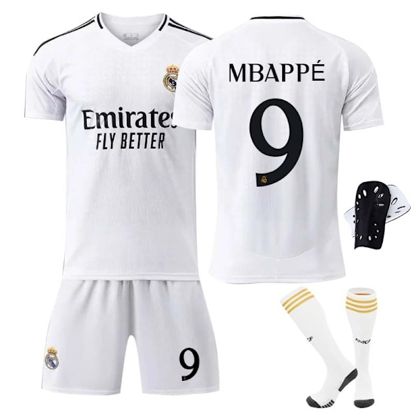 2425 Real Madrid fotballdrakt Mbappe draktsett med sokker + Beskyttelsesutstyr 26(140-150cm)