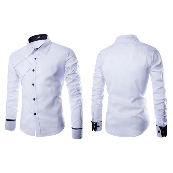 Herrtröjor Klassisk affärsskjorta Knapp Formella skjortor White 3XL