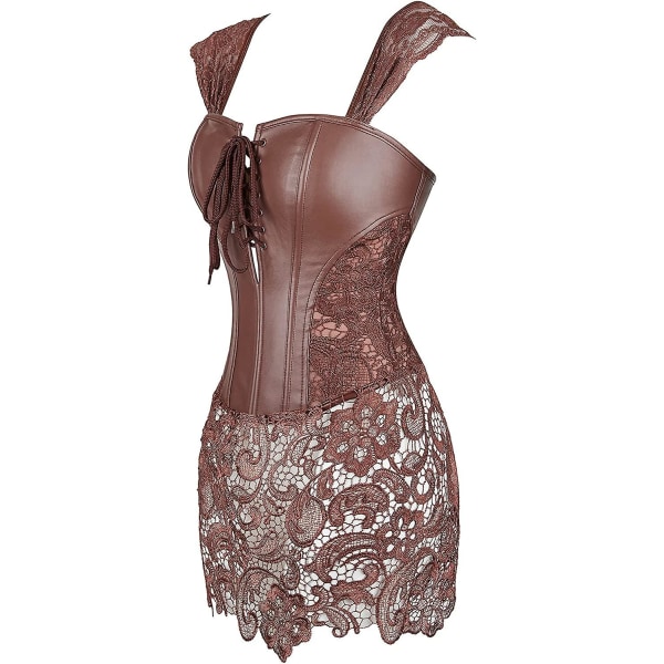 Szivyshi Dame Overbust Sweetheart Lace Up Plastic Bones Corset Bustier Top -ge Brown fau* leather 3*L Plus