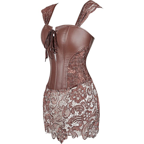 Szivyshi Kvinders Overbust Sweetheart Snøre Plastikknogler Korset Bustier Top -ge Brown fau* leather 5*L Plus