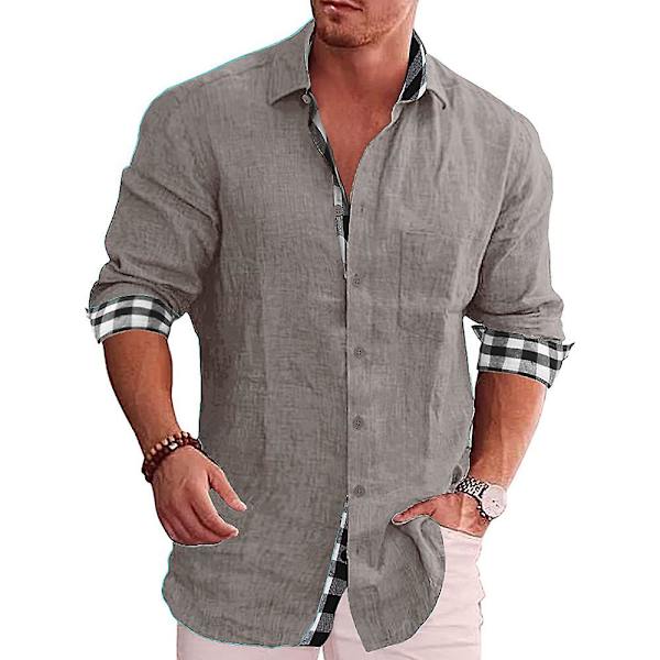 Høyhalset skjorte med knapper, rutete, avslappet, forretningsbruk, for menn Grey 2XL
