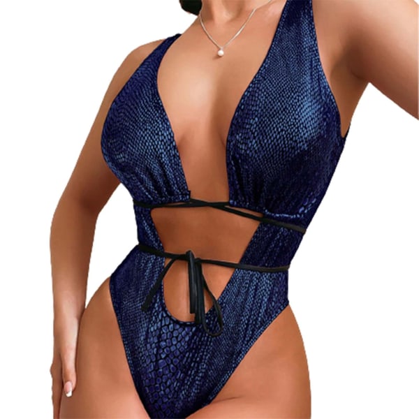 Sexig Ärmlös Jumpsuit Baddräkt Med Ormtryck Bekväm Andningsbar Baddräkt Passar Strandfestresa Dark Blue S