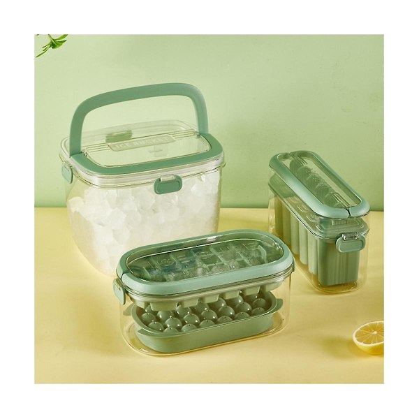Ice Cube Mold Silikoninen jäätarjotin Jääpallo Muovinen Kannettava Jääpala Kannettava Jääpalakone Hanilla green