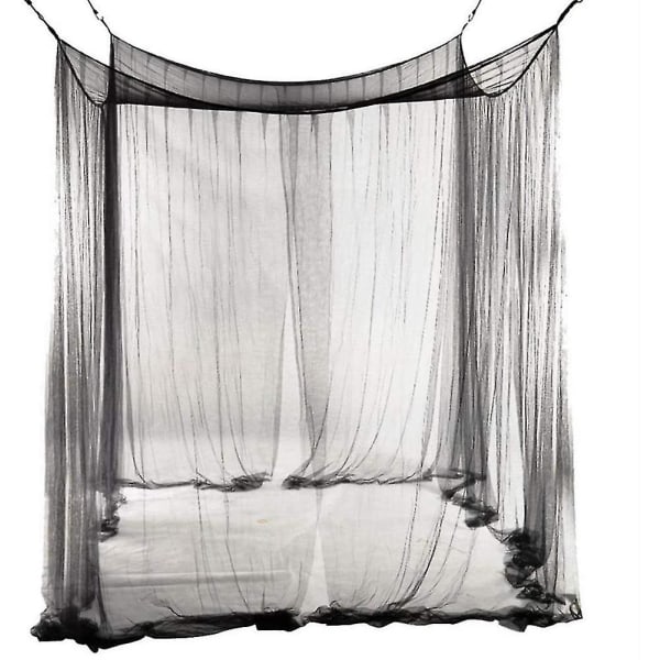 Hyttysverkko parisänkyyn, suorakaiteen muotoinen yksivärinen, 4 aukkoa, helppo asentaa, polyesteri, musta, 190 cm x 210 cm x 240 cm