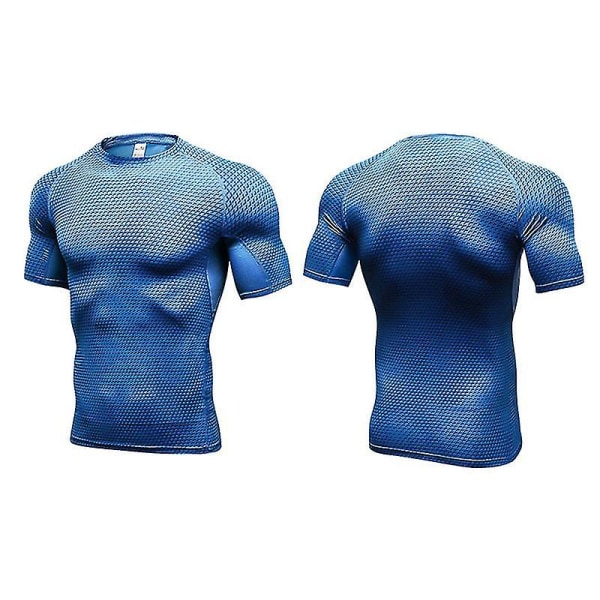 Herre Base Layer T-shirt Under Skin Tee Gym Sport Toppe Blue L