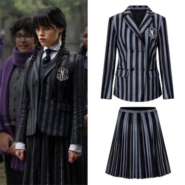 Wednesdays Addams Cosplay Outfit Set 5-10 Years Kids Girls Suit Carnival Party Gifts-Outfit 7-8 Years