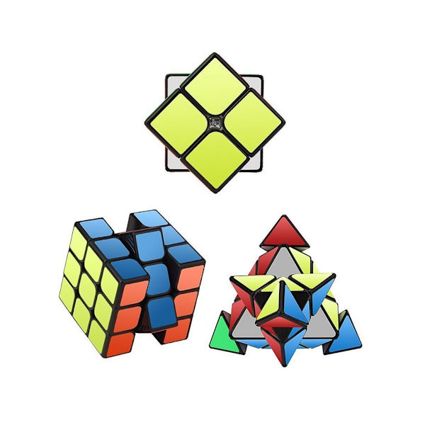 3-pack Speed Cube Set - 2x2x2, 3x3x3, Pyramid med svart baspussel