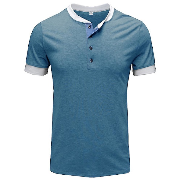 Herrar Falska Två-Delar Henley T-shirt Kortärmad Sommar Toppar Blue 2XL