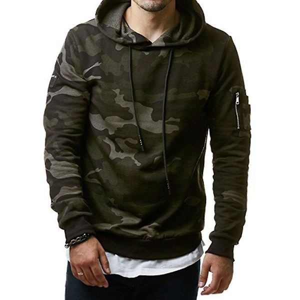 Herr Casual Camo printed huvtröja Sporttoppar med minificka Camo Green 3XL