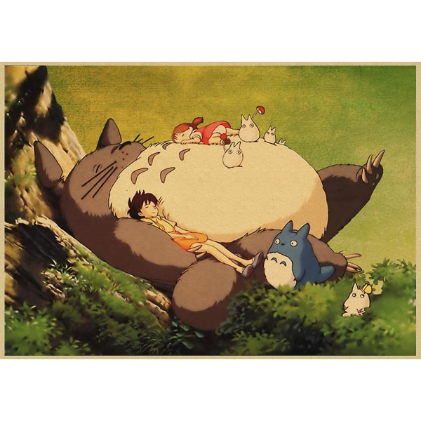 Vintage Retro Paper Anime Poster Tonari No Totoro Miyazaki Väggdekor Vintage Heminredning Barnrumsdekoration 1 30X21CM