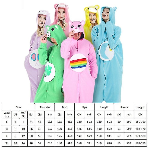 Unisex Aikuisten Eläimen Onesie Plus-kokoinen Pyjama Plus-kokoinen Yksikokoinen Cosplay-asu Ihastuttava Karhu Blue M