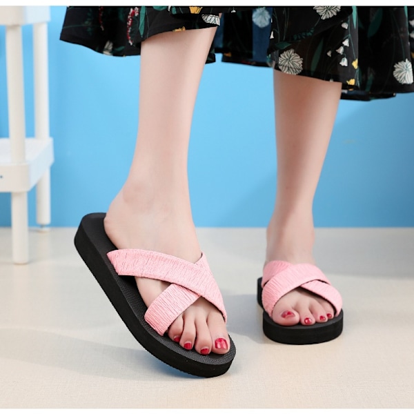 Sandaler för kvinnor 2025, platta strandtofflor med halkfri sula Pink 40
