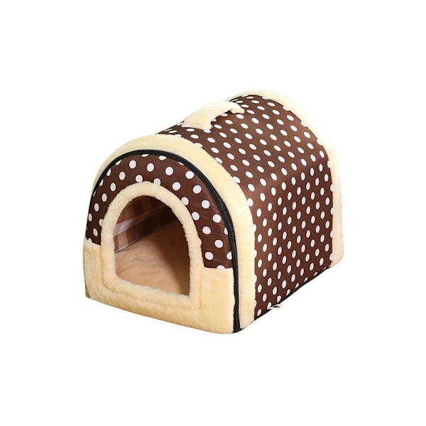 S Størrelse Dyrehus Kennel Blød Igloo Senge Hule Kat Hvalpe Seng Varmt Pude Fold - Brune Prikker