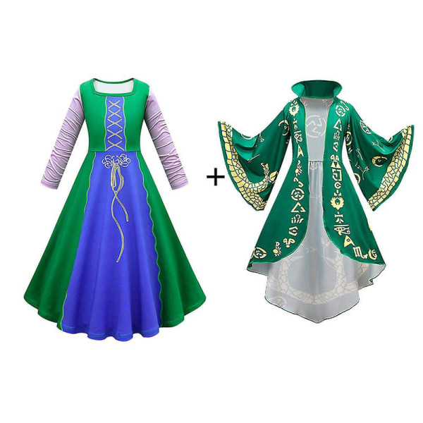 Hocus Pocus Cosplay-kostyme for jenter 4-10 år - Kjole + Kappe 5-6 Years