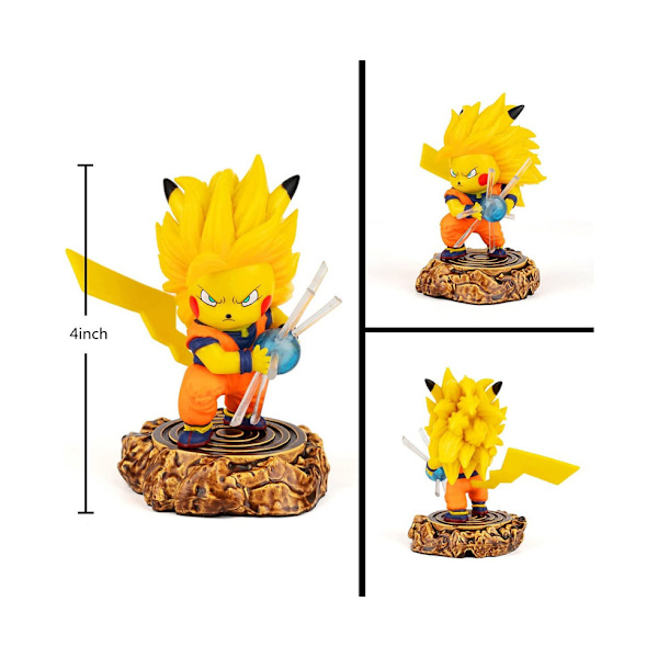 Pikachu Goku Figur - Super Saiyan 3 Action Figur GK, 4 Tommer PVC Fødselsdagsgave