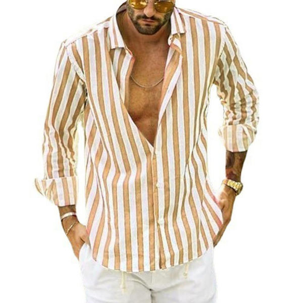 Hvit skjorte for menn med reverskrage, lang erme, striper og knapper Yellow 2XL