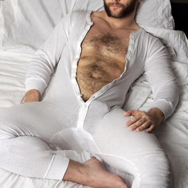Miesten yksiosainen pitkä Johns Night Pyjama -HG White XL