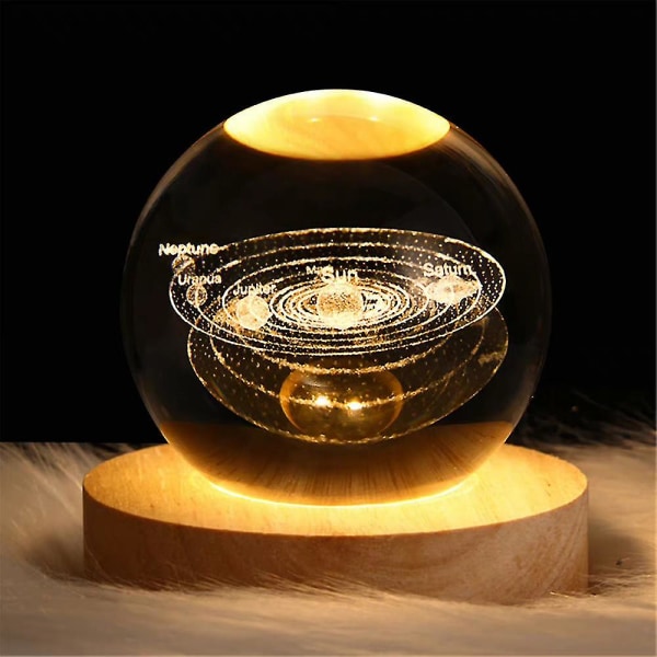 A-3d Galaxy Solar System Crystal Ball Night Light Saturn Moon Planets Laserkaiverrus Yövalaisin jalustalla Joululahja -ES Solar System