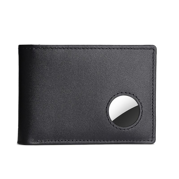 Svart Air Tag-plånbok kompatibel med män - Stor AirTag Rfid Blocking Bifold-plånbok med 2 ID-fönster och integrerad AirTag hållare