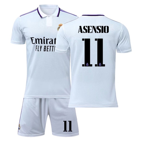 22-23 Real Madrid hjemmebane hvid trøje Asensio fodbolduniformssæt 24(130-140cm)