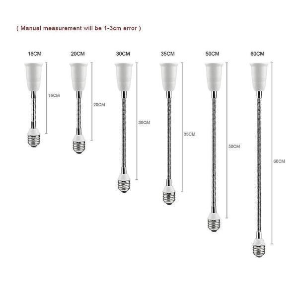 E27 til E27 LED-Lampebase 16cm 20cm 30cm 35cm 50cm 60cm Fleksibel Forlængerledning E27 Sokkel Pærebeslag Belysningsholder Forlænger 30cm