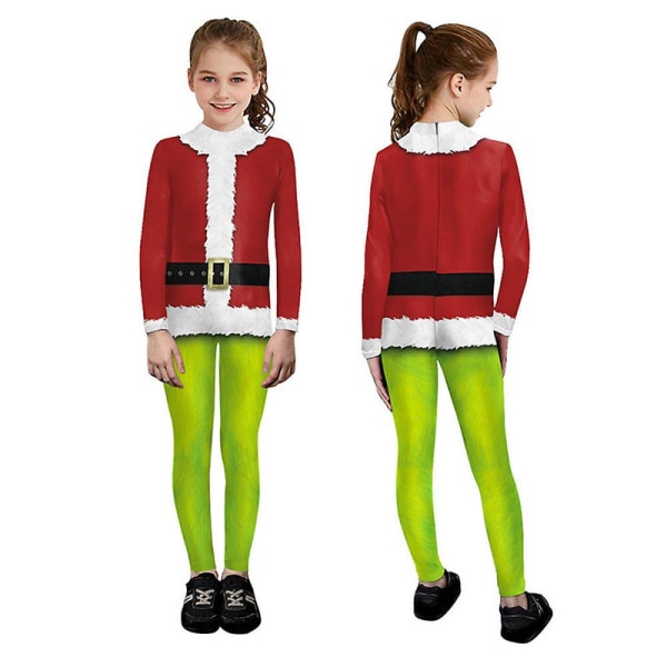 4-9 år Børn Piger Drenge Julefest Grinch Cosplay Kostume Jumpsuit Fancy Dress Up Bodysuit Gifts-C 5-6 Years
