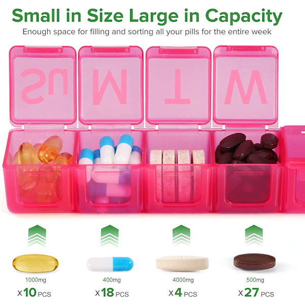 2 Pack Extra Large Weekly Pill Organizer, Bpa Free Pill Box 7 Day Med Xl Fack För Fiskoljor, Resevänlig Medicin Organizer Case För Rose