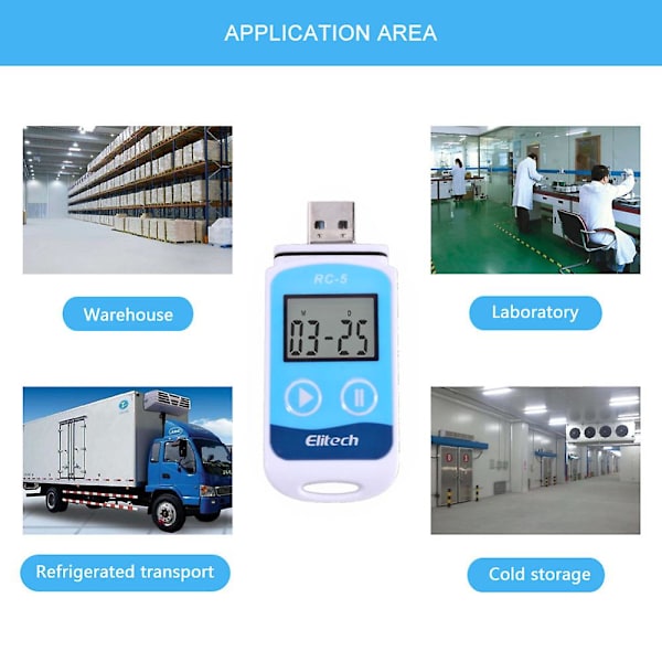 ELitech RC-5 Højpræcision Digital USB Temperatur Data Logger Kompatibel med Lageropbevaring Kølet Transport Laboratorium White  Blue