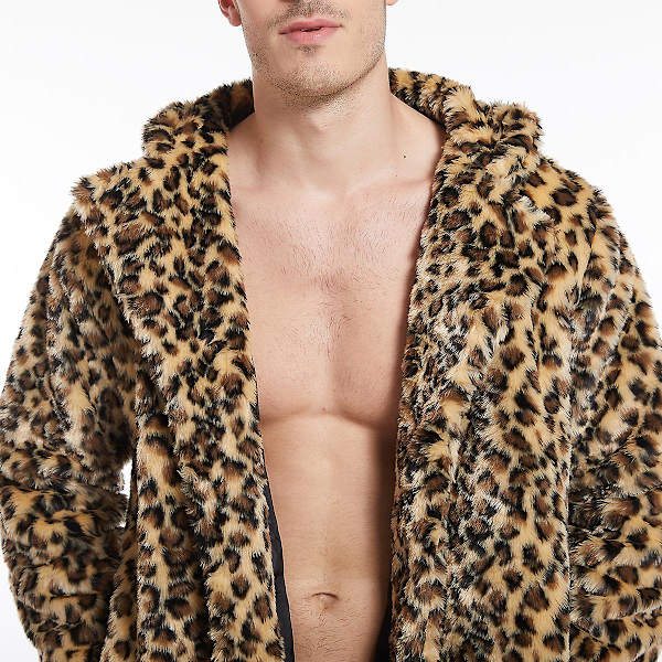 Allthemen Herre Leopard Print Pluss Mid-Length Straight Coat Yellow L