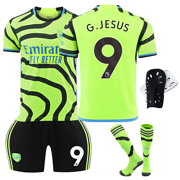 2324 Arsenal bortetrøye fotballuniform sett+sokk+leggbeskyttere-Jesus 24(130-140cm)