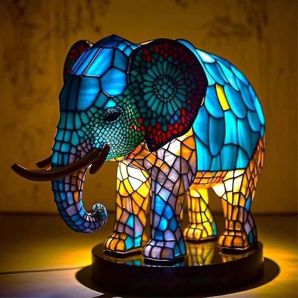 Elephant Animal Lamp Färgglad Resin Lamp Kompatibel med Tiffany Lamp Bordslampa -ES Elephant
