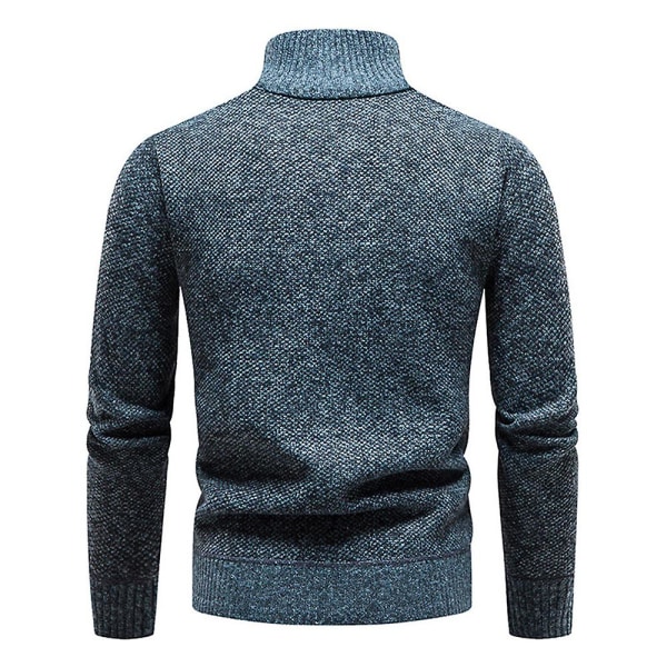 Genser med høy glidelås for menn med lange ermer, strikket genser Blue L