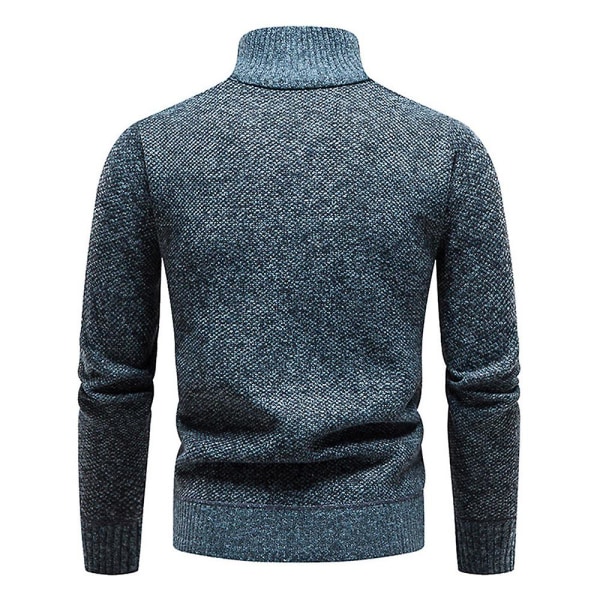 Hög Halsad Stickad Tröja för Män, Långärmad, Pullover Blue L