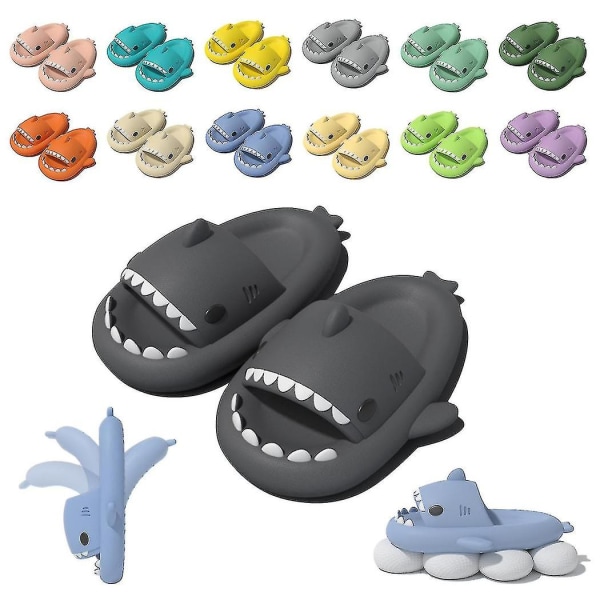 Söpö Haipari Slippers - Liukumattomat Eva-Sandaalit Miehille, Naisille, Lapsille, Ulkokäyttöön dark grey 44 45