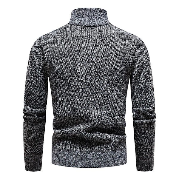 Hög Halsad Stickad Tröja för Män, Långärmad, Pullover Dark Grey 2XL