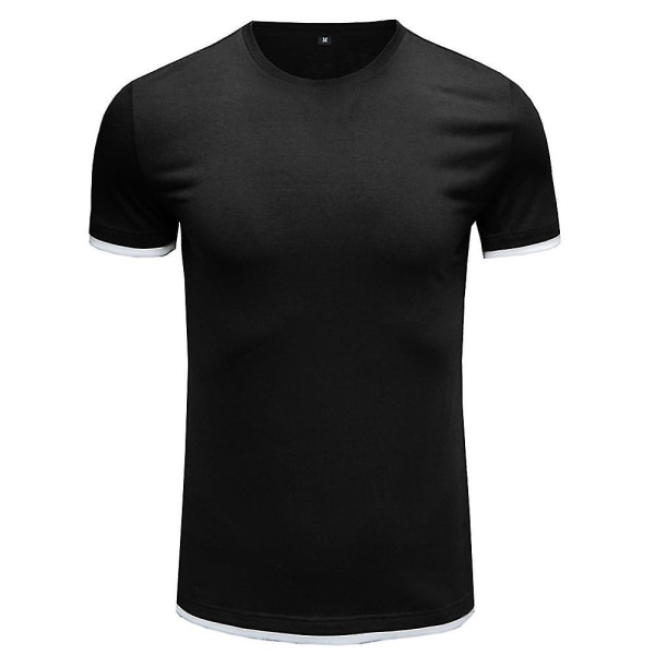Herre almindelig kortærmet rund hals T-shirt sommer toppe Black 2XL