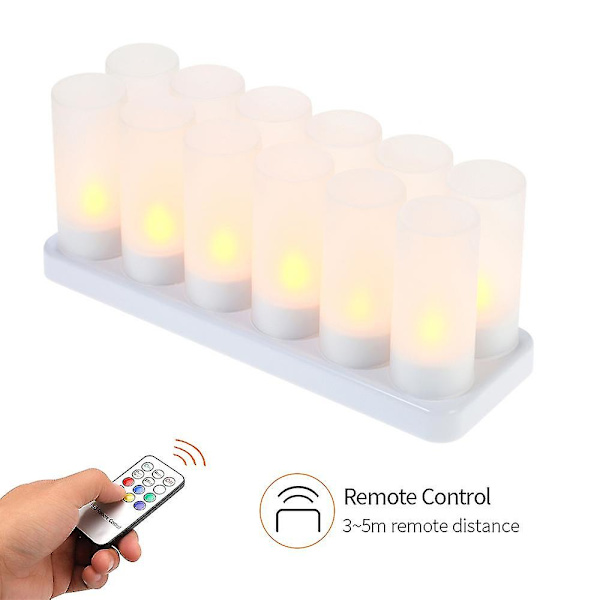 Värikkäät LED-kynttilät USB-ladattavat teekuppi-kynttilät liekittömät teekuppi-kynttilät kaukosäätimellä Yhteensopiva ystävänpäivän koristeiden kanssa -ES 12PCS