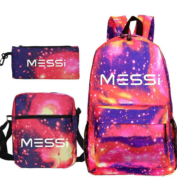 Lel Messi Ryggsäck Runt Lel Messi Studentväska Axelväska Pennfodral Set Av . Starry sky red pattern 1 three piece suit