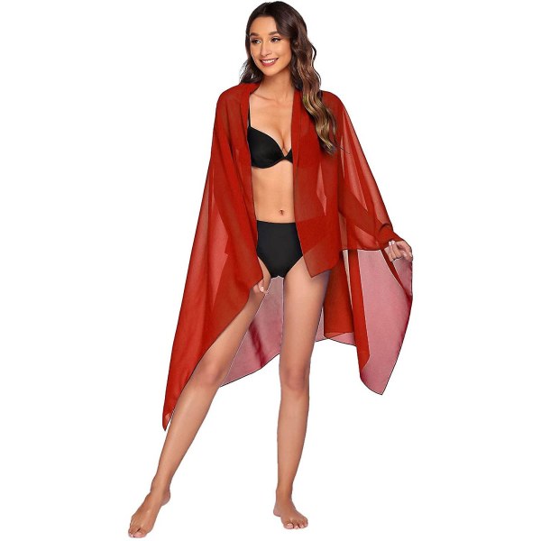 Baddräkt Kvinnor Chiffong Badkläder Pareo Scarf Beach Cover Up Wrap Kaftan Sarong Simdräkt Kvinnor Red One Size