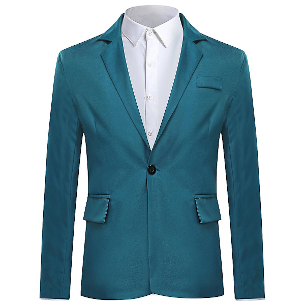 Yynuda Miesten Business Casual Klassinen Notched Lapel Kaksoissplitti Yksivärinen Yksipainikkeinen Puku Takki 11 Väriä Lake Blue L