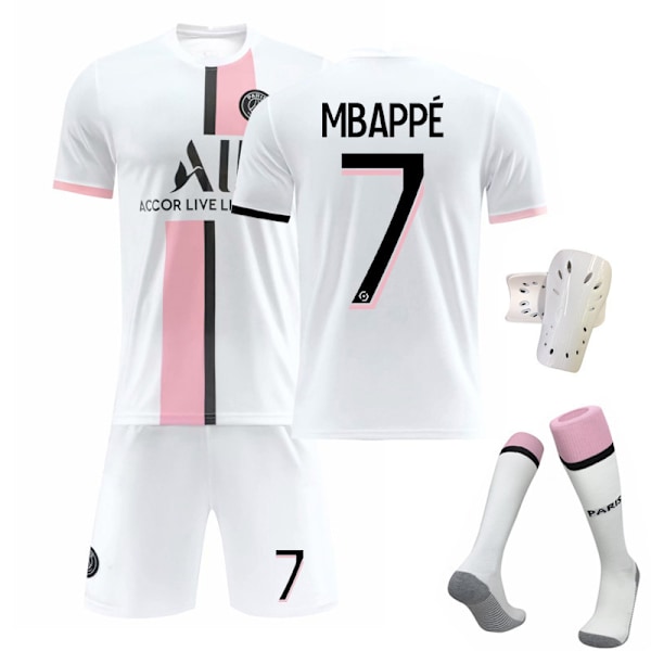 2122 Paris borte hvit drakt Mbappe fotballuniform + sokk + verneutstyr XS(160-165cm)