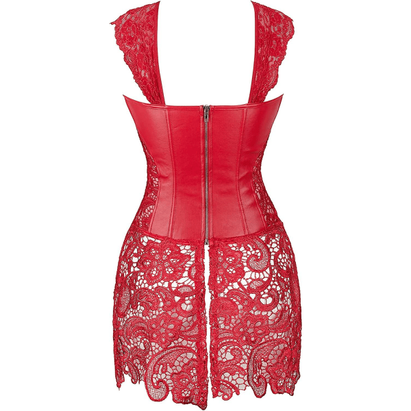 Szivyshi Dam Overbust Sweetheart Lace Up Plastic Bones Korsett Bustier Top -ge Red fau* leather 5*L Plus