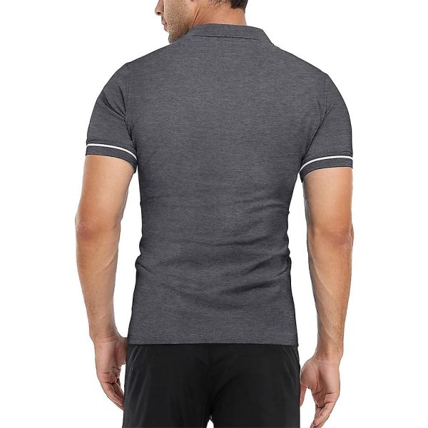 Herrar Toppar Zip V-Hals Polotröja Sommar Casual Golftröjor Dark Grey XL