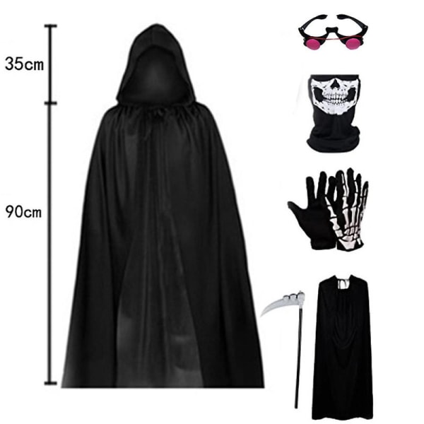 Barn/voksne Halloween Grim Reaper-kostyme Hettekappe med ljå og hansker Cosplay-antrekk Gaver-Barn