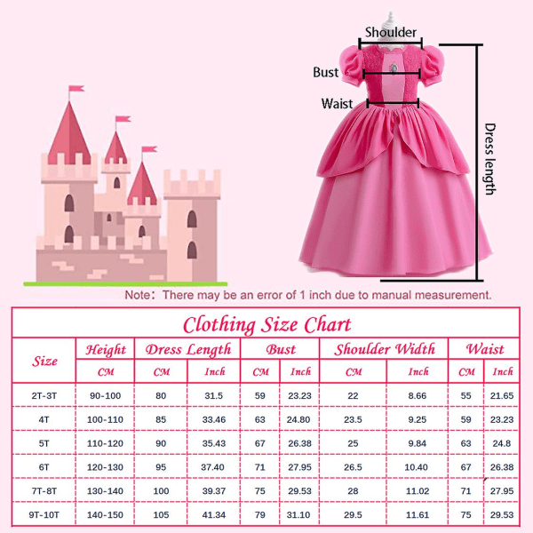 4 stk Jenter Princess Peach Dress Super Brothers Cosplay Costume Fancy Dress Antrekk Rollespill Rose 140