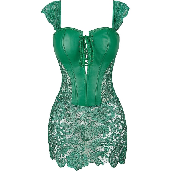 Szivyshi Dame Overbust Sweetheart Lace Up Plastic Bones Corsett Bustier Top -ge Green fau* leather S