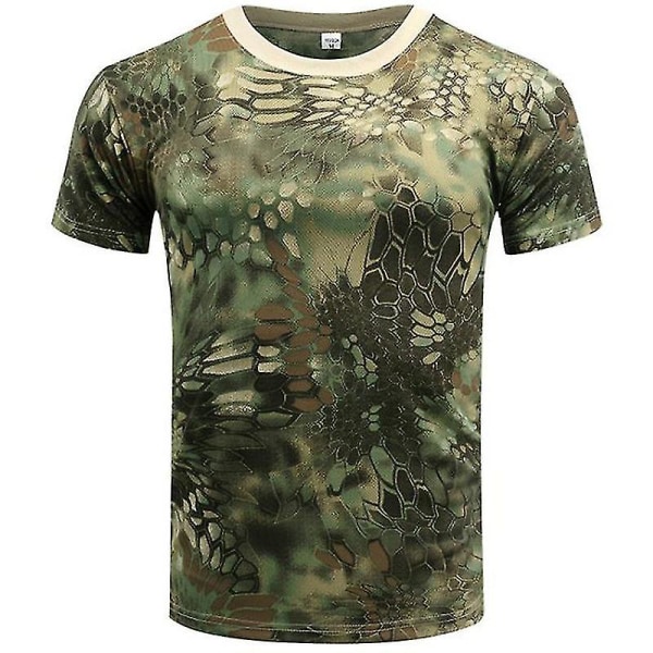 Mænds Camo T-shirt Hær Militær Combat Sommer Taktisk Toppe Green Python L