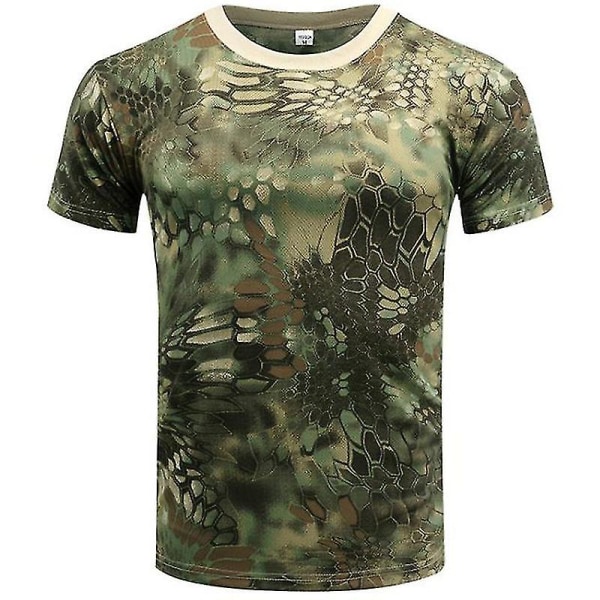 Miesten Camo T-paita Army Military Combat Summer Tactical Topit Green Python M